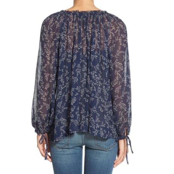 LUCKY BRAND 'Tossed Flower' Print Peasant Top sz L - Picture 2 of 13